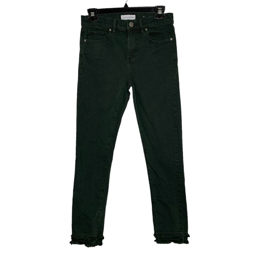 Loft Skinny Jeans Double Frayed Hem 5 Working Pockets Belt Loops Green Size 26